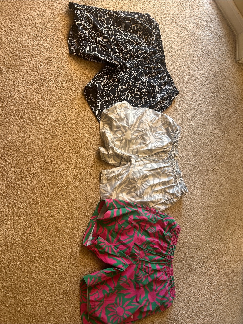 3 Fabletics swim Shorts - Black, white/gray, Pink/Green